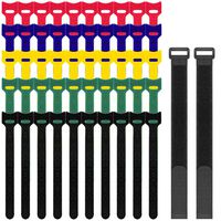 SENHAI Cable Ties, 52 Pack (50 6" Straps, 2 12" Straps) Reusable Microfiber Cloth Cable Straps, Adjustable Hook and Loop Cord Organizer Ties, Multicolor