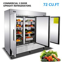 Commercial 3 Door Upright Freezer - KITMA Stainless Steel Side by Side Bottom Fridge with Shelves for Restaurant, Bar, 0°F - 8°F