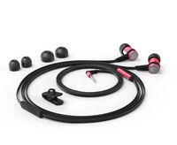 Cynnes In-Ear Wired Hi-Fidelity Earbuds With Free Tangle Flat Wire Noise Isolating Stereo Earphones with Microphone for All iPhones Samsung Mobiles Tablets MP3 Players and More (RED BLACK)