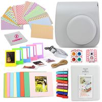 Camera Case for Fuji instax Mini 9 and Mini 8 Instant Camera + 20 Assorted Border Stickers + Colorful Picture Frames + Photo Album + Selfie Mirror + 4 Color Filters + More Accessories. (Smokey White)