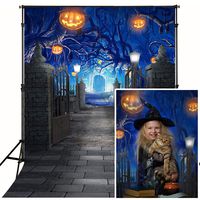 Mehofoto Halloween Backdrop Pumpkin Lantern Mysterious Castle Photography Background 5x7ft Brink Floor Photo Studio Background Children Halloween Themed Artistic Portrait Photocall