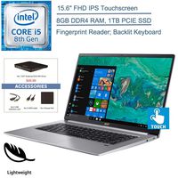 2020 Acer Swift 5 15.6" FHD Touchscreen Laptop Computer, 8th Gen Intel Quard-Core i5-8265U (Beat i7-7500U), 8GB DDR4 RAM, 1TB PCIE SSD, Back-lit Keyboard, Windows 10, EST External DVD + Accessories