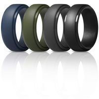 ThunderFit Silicone Rings for Men - 4 Rings / 1 Ring Step Edge Rubber Wedding Bands 10mm Wide (Black, Dark Grey, Dark Blue, Dark Green, 11.5-12 (21.3mm))