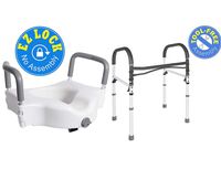Vaunn Medical Raised Toilet Seat and Toilet Safety Frame Grab Bar Rail Bundle