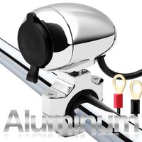 GoHawk CA-1 Heavy Duty Chrome Aluminum Waterproof Motorcycle Cigarette Lighter Adapter Socket Power Charger Cable Ring Terminal For Harley 7/8-1 1/4" Handlebar ATV UTV Smart Phone GoPro GPS, 12V