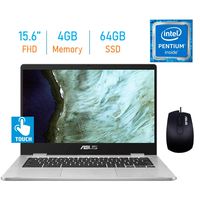 Asus Chromebook 15.6-inch Touchscreen FHD (1920x1080) Display, Quad-Core Intel N4200 up to 2.5GHz Processor, 4GB RAM, 64GB SSD, WiFi, Bluetooth, Webcam, Chrome OS, Optical Mouse Included, Silver