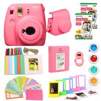 Fujifilm Instax Mini 9 Instant Camera(Certified Refurbished) + Fuji Instax Film (40 Sheets) + Carrying Case, Photo Album, Stickers, Close Up Lens + More (Flamingo Pink)