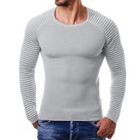 BIKETAFUWY Men's Cable Knit Sweater Tops, Man Striped Pleated Long Sleeve Crew Neck Jumper Pullover Sweatshirt Gray