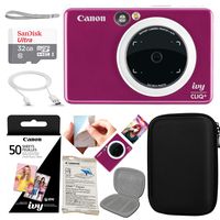 Canon Ivy CLIQ+ Instant Camera Printer (Ruby Red) w/ 60 Sheets of Photo Paper Kit + 32GB Micro SD Card and All-Inclusive Device Case Bundle