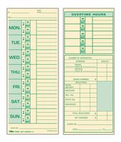 TOPS Time Cards, Weekly, 2-Sided, 3-1/2" x 8-1/2", Green Print Front/Back, 500-Count (1291)