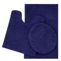 ITSOFT 3pc Non-Slip Shaggy Chenille Bathroom Mat Set, Includes U-Shaped Contour Toilet Mat, Bath Mat and Toilet Lid Cover, Machine Washable, Navy Blue