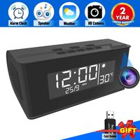 WEMLB EL-726 Speaker Clock Camera - WiFi HD 1080P Spy Cam with 145° View, Night Vision and Motion Detection Mode - Play Music Via Bluetooth - Time, Alarm, Weather Forecast and Outdoor Temperature