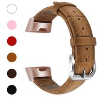 Fitlink Bands Compatible Fitbit Charge 3 / Charge 3 SE for Women Men, Classic Genuine Leather Wristbands with Replacement Bands Accessories for Fitbit Charge 3, Small and Large, Light Brown