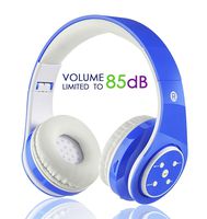 Kids Wireless Bluetooth Headphone with Microphone Volume Limited Foldable Earphone Children Stereo On Ear Headset for PC/TV/Tablets/Smartphones (Blue)