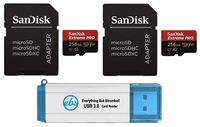 SanDisk 256GB MicroSDXC Extreme Pro Memory Card (2 Pack) Works with GoPro Hero8 Black, Max 360 Action Cam U3 V30 4K A2 Class 10 (SDSDQXCZ-256G-GN6MA) Plus (1) Everything But Stromboli (TM) 3.0 Reader