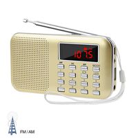 LEFON Mini Digital AM FM Radio Media Speaker MP3 Music Player Support TF Card/USB Disk with LED Screen Display and Emergency Flashlight Function (Gold-Upgraded)