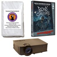 Kringle Bros AtmosFearFx Bone Chillers Halloween DVD Projector Kit with 1900 Lumen LED Video Projector, Reaper Brothers High Resolution Window Rear Projection Screen and AtmosFearFX Bone Chillers DVD