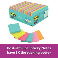 Post-it Super Sticky Notes, 2x Sticking Power, 3" x 3", Miami Collection, 48 Pads per Pack, 70 Sheets per Pad (654-48SSMIA-CP)