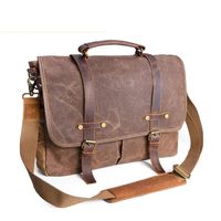 Mens Messenger Bag Vintage Waxed Canvas Leather Briefcase Bag