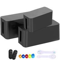 3 Sets Cable Management Box Organizer, 6 Reusable Wire Ties, 2 Cable Clips 2 Baby Safety Locks, Power Strips Hider Cord Storage, Home Office Electric Wires & Surge Protector Cover (Black)