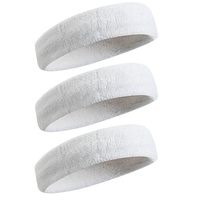 BEACE Sweatbands Sports Headband/Wristband for Men & Women - 3PCS / 6PCS Moisture Wicking Athletic Cotton Terry Cloth Sweatband for Tennis, Basketball, Running, Gym, Working Out (01-3PC-3White-2)