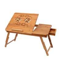 Adjustable Bamboo Laptop Table for Bed, Portable Foldable Laptop Tray Stand Notebook Desk, Multi-Function Serving Bed Tray Breakfast Table with Drawer (Bamboo)