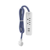 One Power 2 Outlet Surge Protector Strip and Outlet/Cable Extension with 2 USB Ports (2.4 Amps Total) and 6ft. Blue Chevron Braided Cable, Flat Plug, Overload Protection, (Opss221-BC), White