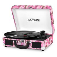 Victrola Vintage 3-Speed Bluetooth Suitcase Turntable with Speakers, Pink Camo