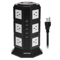 Surge Protector Power Strip Tower JACKYLED 12 AC Outlets 3000W 15A and 5 USB Slots 8A Desktop Smart Universal Charging Station Multiple Protection with Heavy Duty 6.5ft 14 AWG Extension Cord for Home