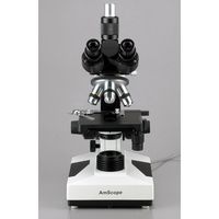 AmScope T490A-LED Compound Trinocular Microscope, WF10x and WF16x Eyepieces, 40X-1600X Magnification, Brightfield, LED Illumination, Abbe Condenser, Double-Layer Mechanical Stage, Sliding Head, High-Resolution Optics