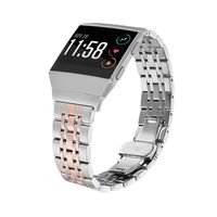 Shangpule Compatible for Fitbit Ionic Bands, Stainless Steel Metal Replacement Strap Bracelet Wrist Band Accessories for Ionic Smart Watch Women Man Large Small (Silver + Rose Gold)