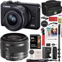 Canon EOS M200 Mirrorless Digital Camera 4K with EF-M 15-45mm f/3.5-6.3 is STM Lens Kit (Black) 3699C009 Bundle with Deco Gear Gadget Bag Case + Monopod + 64GB Memory Card + Software and Accessories