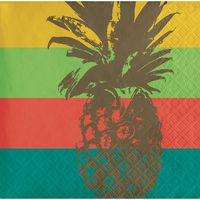 Pack of 288 Red, Green and Yellow Havana Pineapple 3-Ply Beverage Napkins 5"