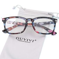 GUVIVI Blue Light Blocking Glasses Square Nerd Eyeglasses Frame Anti Blue Ray Men Women Computer Game Glasses Transparent Lens (Flower Frame)