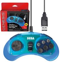 Retro-Bit Official Sega Genesis USB Controller 8-Button Arcade Pad for Sega Genesis Mini, Nintendo Switch, PC, Mac, Steam, RetroPie, Raspberry Pi - USB Port - Clear Blue (Renewed)
