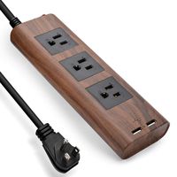 Desktop Power Strip with USB - JACKYLED 10ft Flat Plug Extension Cord Vintage Surge Protector 3 Outlets Electrical Power Outlet Extender Fire-Retardant USB Charging Station - Brown Walnut Wood Grain