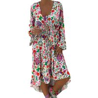 Plus Size Women's Loose Floral Print Dress, Casual Long Sleeve Irregular Hem Holiday Mini Dress Bohemian Sundress S-5XL (Multicolor, 3X-Large)
