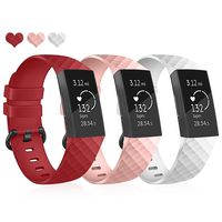 YOUKEX Compatible with Fitbit Charge 3 Bands, Elastic Silicone Replacement Wristband Waterproof Fitness Sport Strap Watch Band for Fitbit Charge 3, Charge 3 SE Women Girl Large White Pink Red 3 Pack