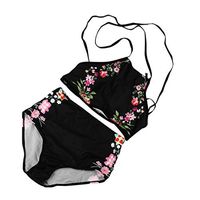 Boomboom Women Geometric Printed Push-up Padded Bra Bikini Swimsuits Set (L, Black)