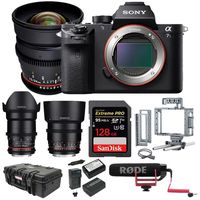 Sony Alpha a7S II Mirrorless Camera w/Rokinon 3-Lens Kit & 128GB SD Card Bundle
