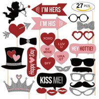 FunPa Photo Booth Props, 27Pcs Wedding Photo Props Paper DIY Props for Party Valentine's Day