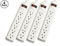 4-Pack 6 Outlet Power Strip with 3 Foot Extension Cord
