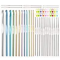 Crochet Hooks 51 Packs set,BCMRUN 12 Packs letter sizes (B、C、D、E、G、7、H、I、J、K、L) stainless steel hooks Large-eye Blunt Needles Plastic Split Ring Markers with Purple Bag