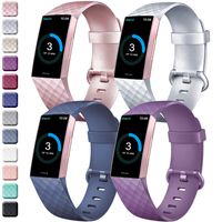 Tobfit Sport Bands Compatible with Fitbit Charge 3/Fitbit Charge 3 SE Bands, Soft TPU Wristbands Accessories Women Men, Small Large (Navy Blue/Purple/Silver/Rose Gold, Small)