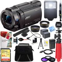 Sony FDR-AX33/B - 4K Camcorder with Mini Zoom Microphone + 64GB SDXC Memory Card + 0.43x Wide Angle + 2.2x Telephoto Lens Converter + Carrying Case + Card Reader + Microfiber Cloth + Tripod+More