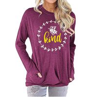 Chaofanjiancai Women Be Kind T Shirts Casual Long Sleeve Crew Neck Graphic Sweatshirt Cute Pullover Tops with Pockets (S, Wine Blouse)