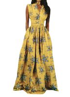 Rebecca Women's Africa DIY Band Floral Print Backless Sleeveless Split Dress Lace High Waist Adjustable Straps Bohemia Dress(Long Style White Snowflake)