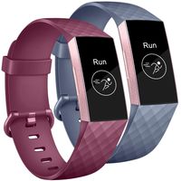 Tobfit Bands Compatible with Fitbit Charge 3/Charge 3 SE Bands for Women Men, Classic Replacement Accessories Sports Wristbands, 2 Pack (Blue Grey/Wine Red, Large)