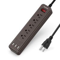 USB Surge Protector Power Strip Mountable Extension Cord Fire Proof Multiple Protection 5 Outlet 3 USB Port with Hook & Loop Fastener for iPhone iPad PC Home Office Travel SUPERDANNY