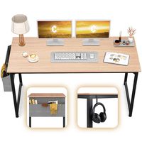 CubiCubi Study Computer Desk 55" Home Office Writing Desk, Modern Simple Style PC Table, Black Metal Frame, Oak
